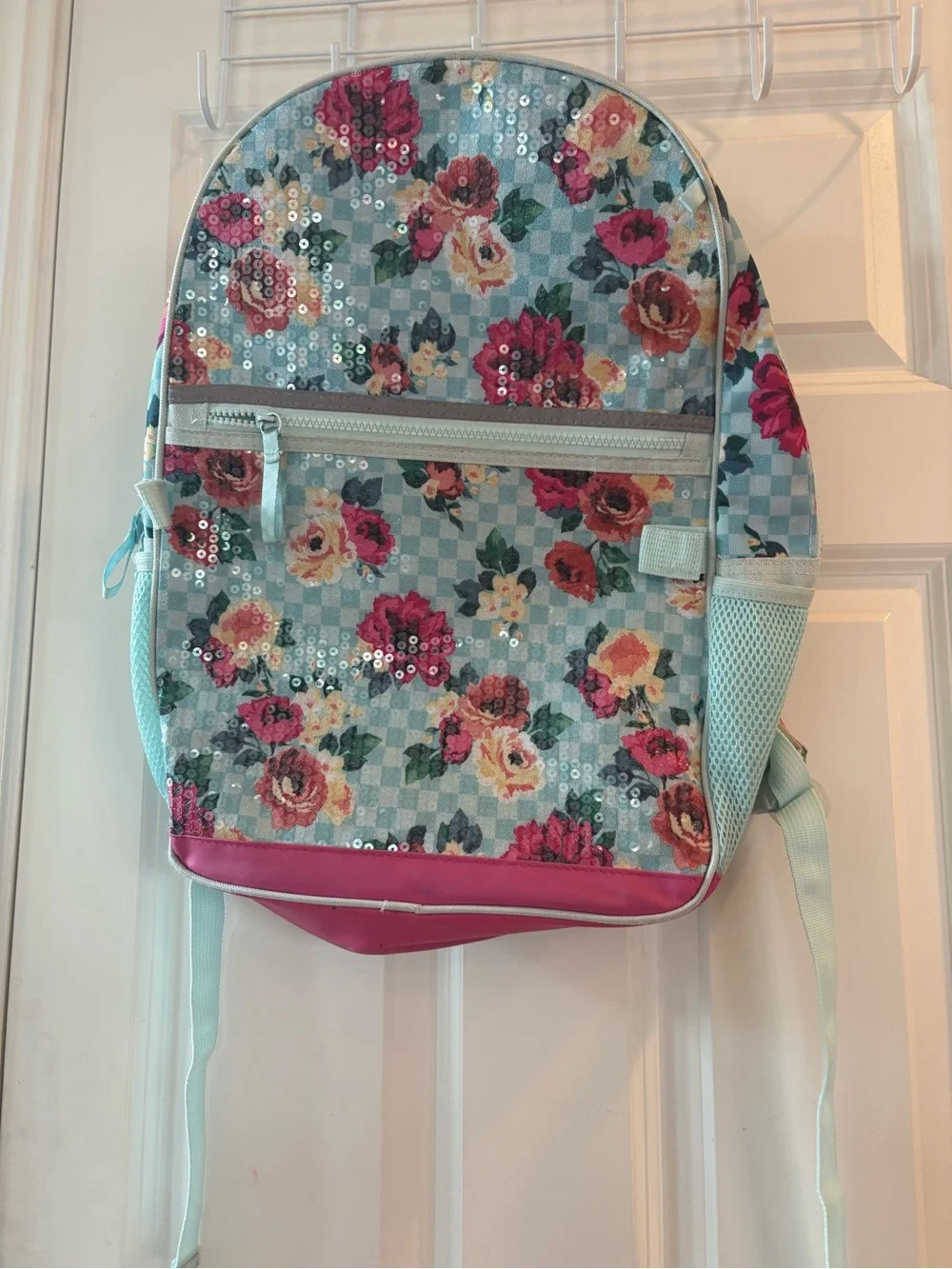 Source Unknown Floral Sequin Backpack - Mint, Pink, Cream